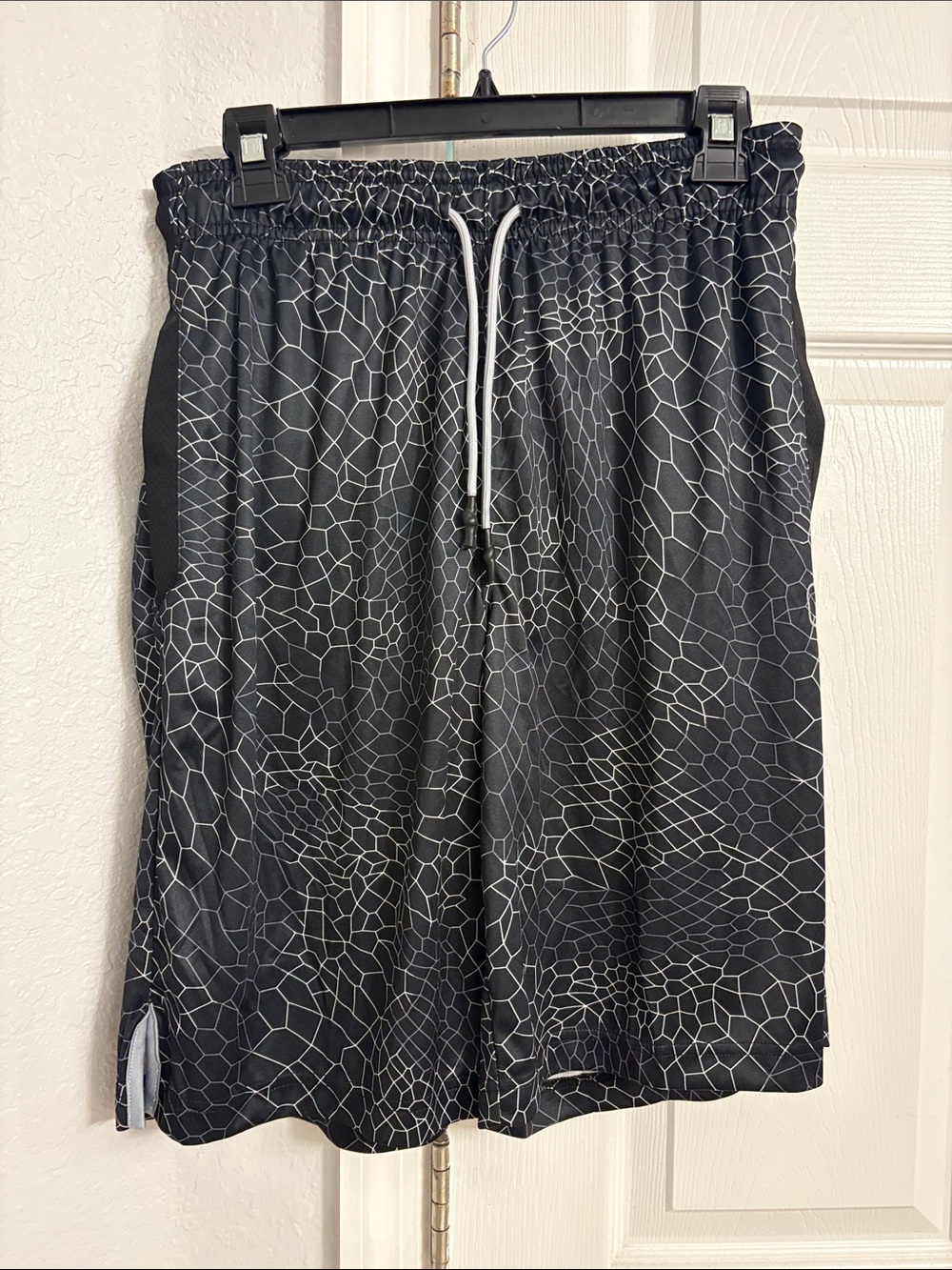 And1 Black Athletic Shorts with White Geometric Print